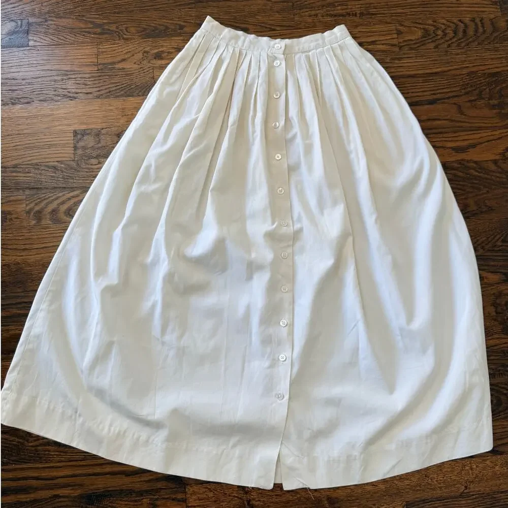 Ralph Lauren Collection Style Off White Full Button Skirt Vintage  Sz 4 23 Waist - Picture 2 of 8
